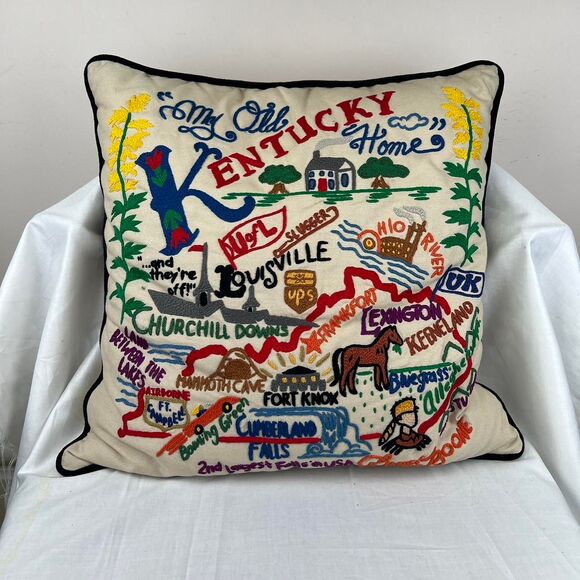 Kentucky Hand-Embroidered Pillow Retro - Picture 1 of 7